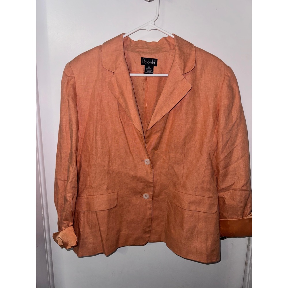 Rafaella Womens 100% Linen Blazer Jacket Coral Orange Size 16 Notched Lapel
